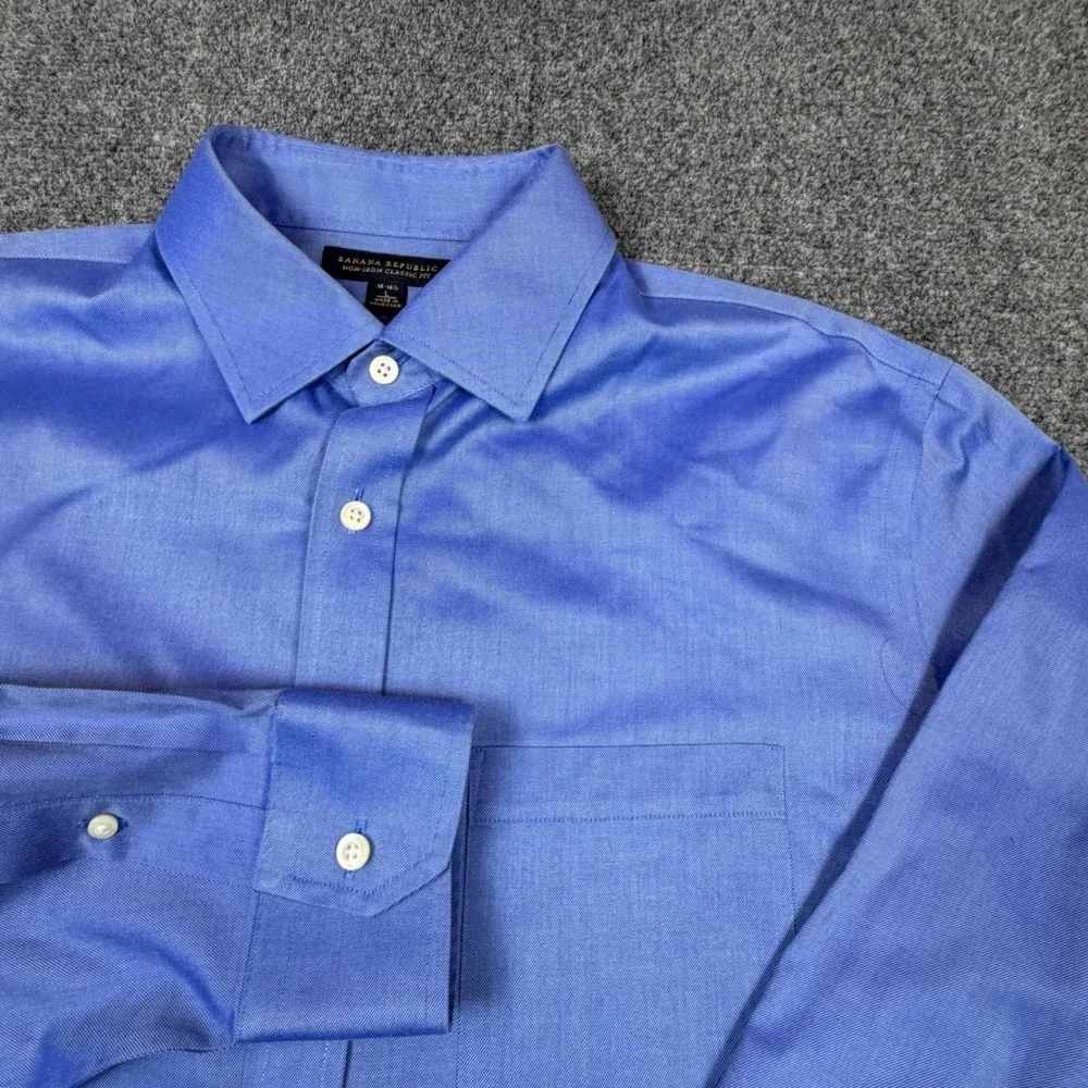 Banana Republic Mens Non-Iron Classic Fit Blue Twill Dress Shirt 16-16.5 L